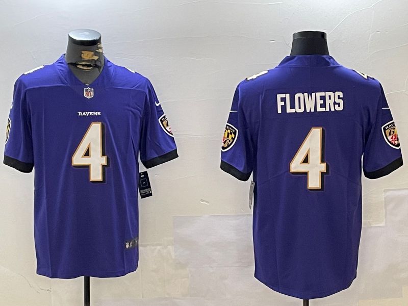 Men Baltimore Ravens #4 Flowers Purple Second generation 2024 Nike Limited NFL Jersey style 3->baltimore ravens->NFL Jersey